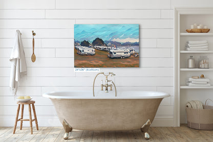 Airstream Travel Trailer with Mountainscape Camping Decoration