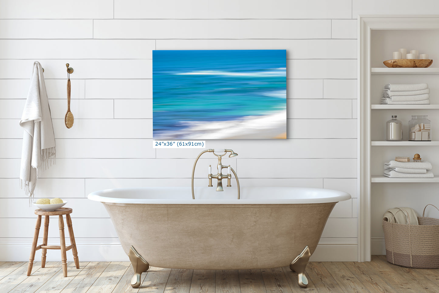 Bright Beach Waves Ocean Picture Impressionist Art Nature Photo, Relaxation Artwork for Coastal Meditation, Office, and House Decor