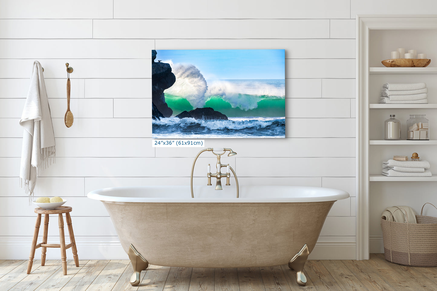Beach Wave Ocean Picture, California Coastline Nature Photo Wall Decor, Morro Rock Artwork