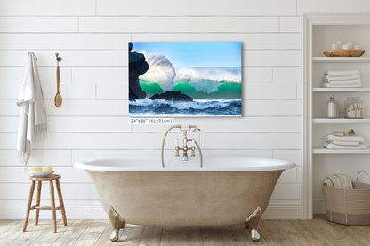 Beach Wave Ocean Picture, California Coastline Nature Photo Wall Decor, Morro Rock Artwork