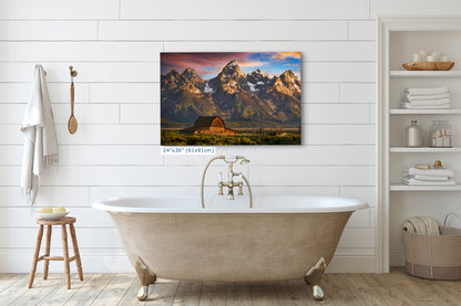Mormon Row Grand Teton National Park Nature Photo, Moulton Barn Mountain Picture Relaxation Artwork for Meditation, Office, House Decor