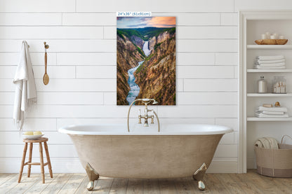 Yellowstone Falls National Park Canyon Waterfall Picture Nature Photo Relaxation Artwork Bohemian Style Wyoming Landscape, Meditation & House Decor