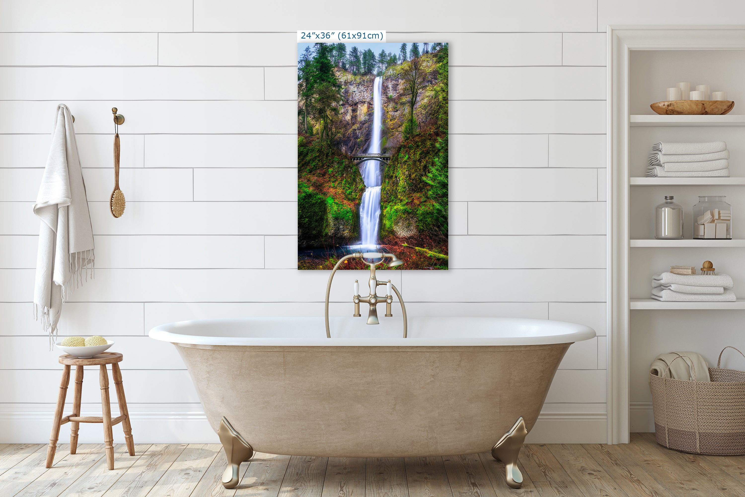 Multnomah Waterfall Picture Nature Photo Wall Art, Pacific Northwest Oregon Relaxation Artwork