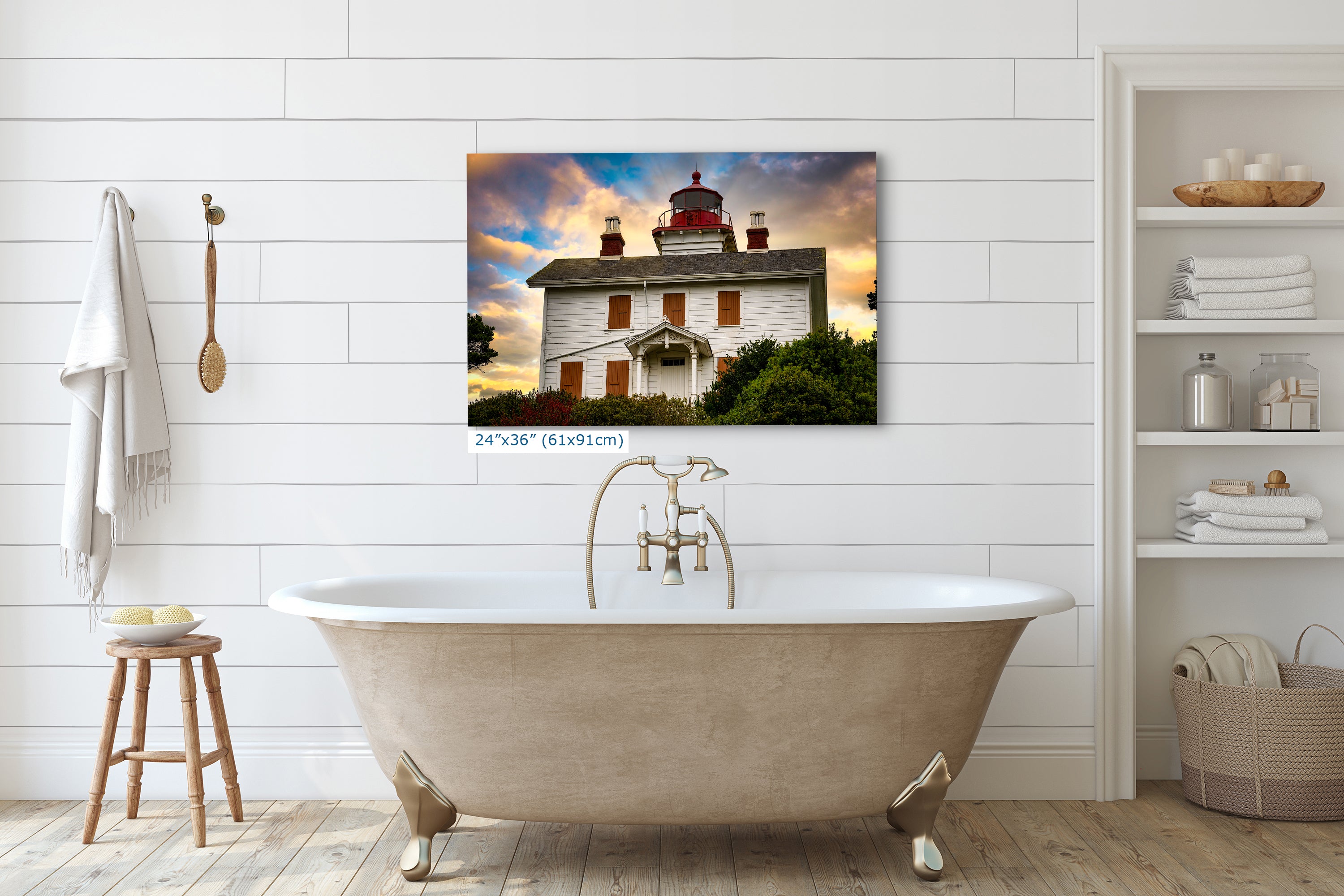 Yaquina Bay Lighthouse Picture, Oregon Coast Ocean Picture, Pacific Northwest Beach Photo Wall Art for Office and Relaxation