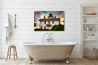 Yaquina Bay Lighthouse Picture, Oregon Coast Ocean Picture, Pacific Northwest Beach Photo Wall Art for Office and Relaxation