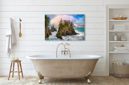 Oregon Coast Ocean Picture, Pacific Northwest Rainbow Nature Photo Relaxation Artwork for Meditation, Apartment, Office & House Decor