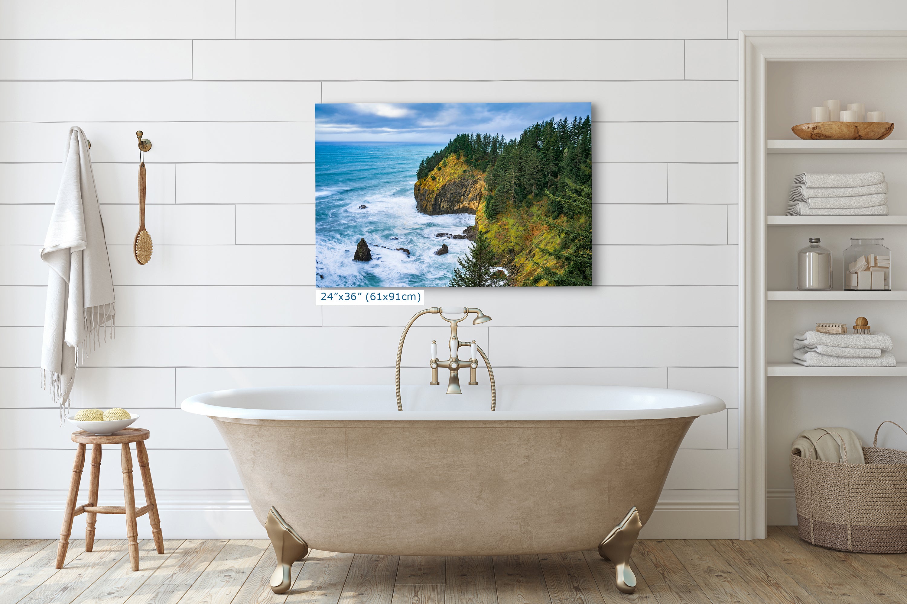 Oregon Coast Ocean Picture, Pacific Northwest Coastline Nature Photo Relaxation Artwork for Meditation, Apartment, Office & House Decor