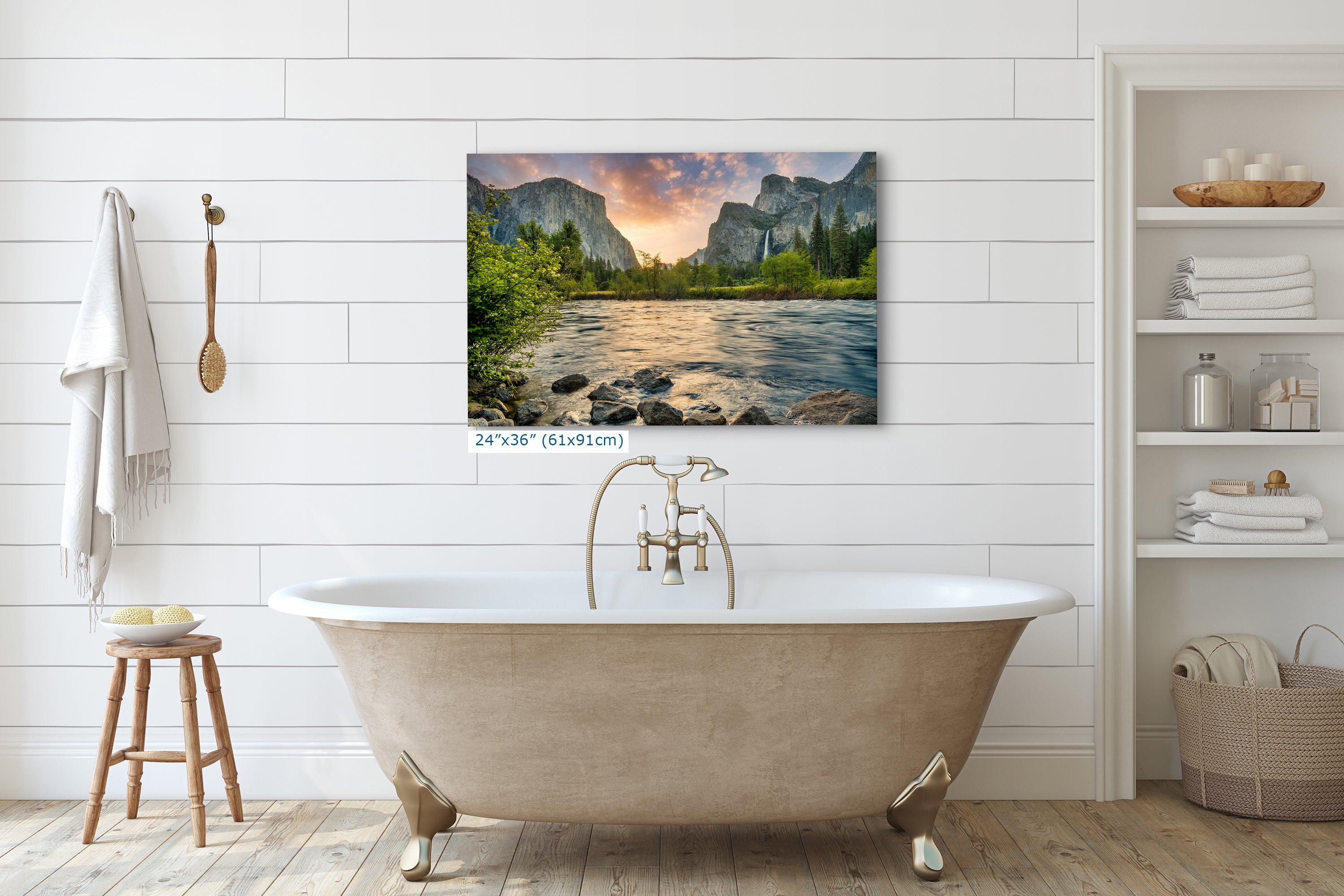Yosemite National Park Mountain Picture Nature Photo Relaxation Artwork with El Capitan, Bridalveil Falls for Mediation & House Decor