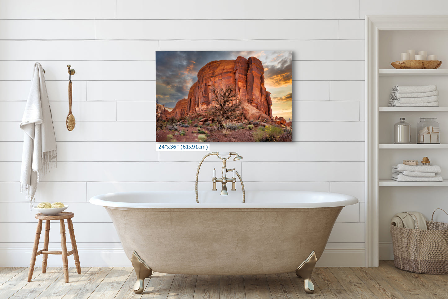 Monument Valley Arizona Desert Picture Cactus Nature Photo, Bohemian Style Relaxation Artwork for Meditation, Apartment, Office & House Decor