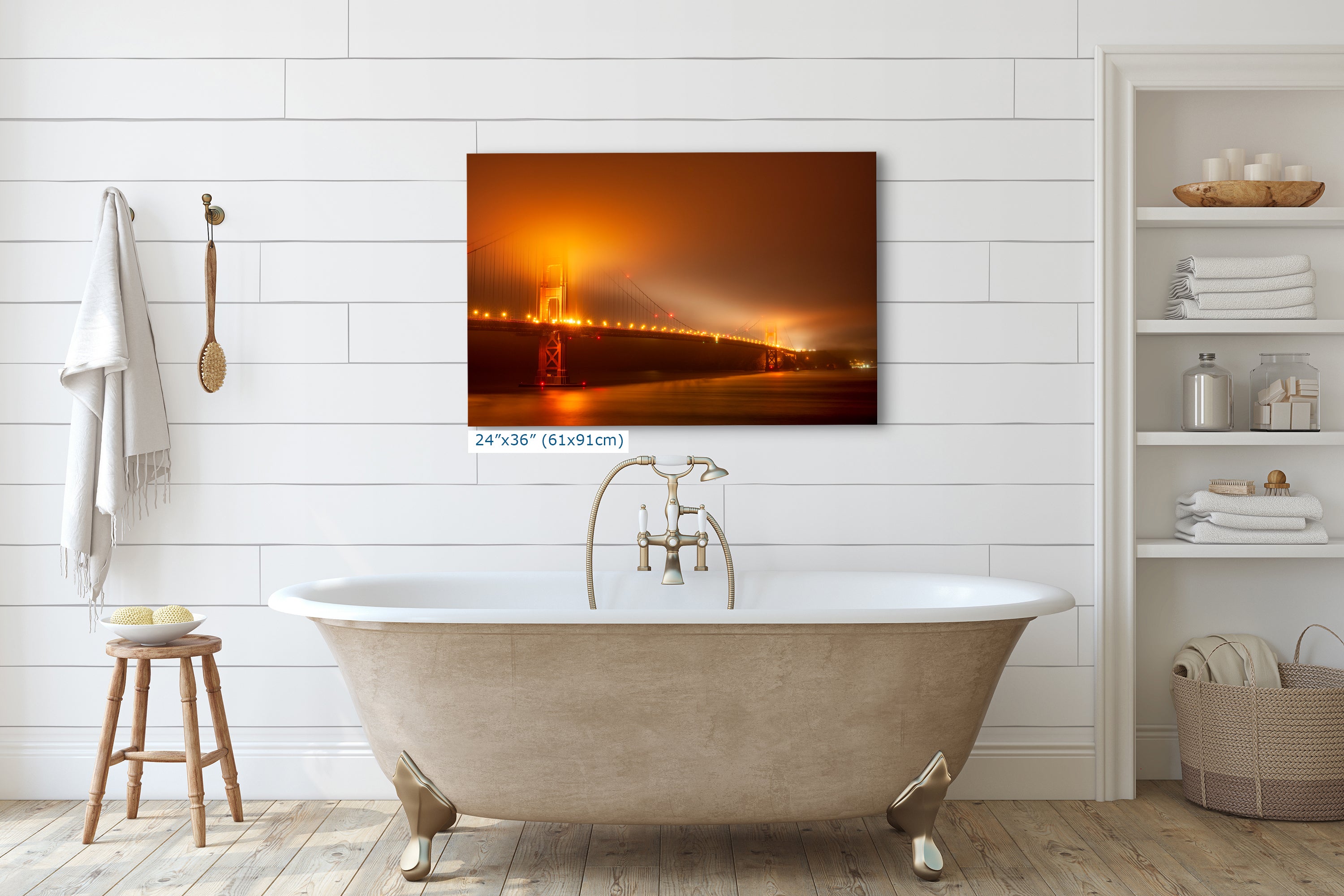 San Francisco Golden Gate Bridge Picture Foggy Night Wall Art | Fine Art Print for House Decor, Office, Dorm, Meditation, Relaxation Artwork