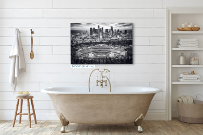 Dodgers Stadium Photo, Los Angeles Skyline Black and White Wall Art