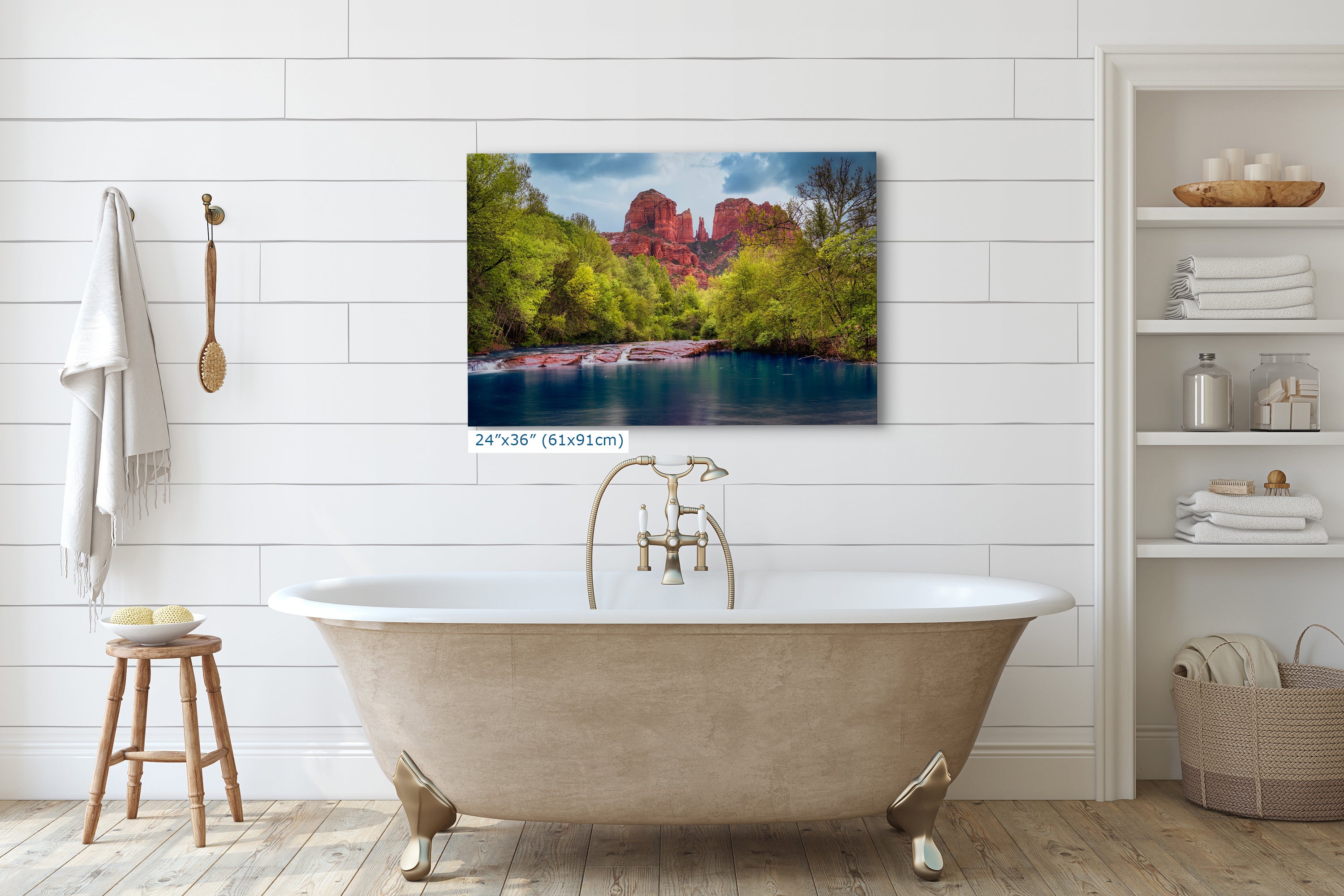 Cathedral Rock with Oak Creek, Sedona Arizona Desert Picture Nature Photo Relaxation Artwork for Meditation, Office, and House Decor