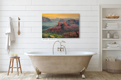 Cathedral Rock Aerial Sunrise, Sedona Arizona Desert Picture Nature Photo Relaxation Artwork for Meditation, Office, and House Decor