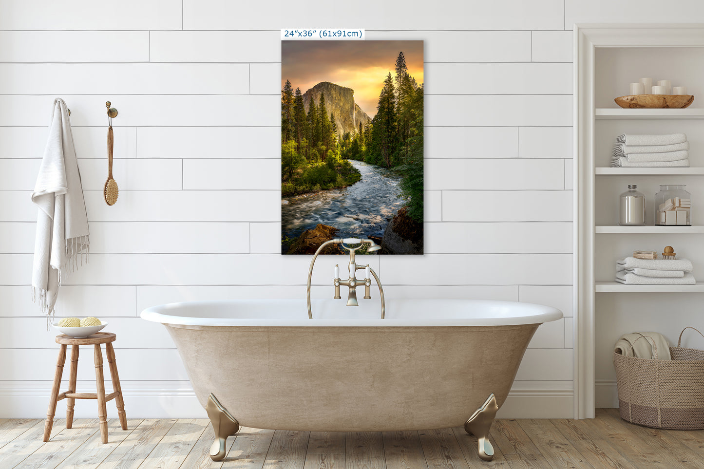 El Capitan Yosemite National Park Nature Photo with Merced River, Granite Mountain Picture Relaxation Artwork for Meditation, Dorm, Office, or House Decor