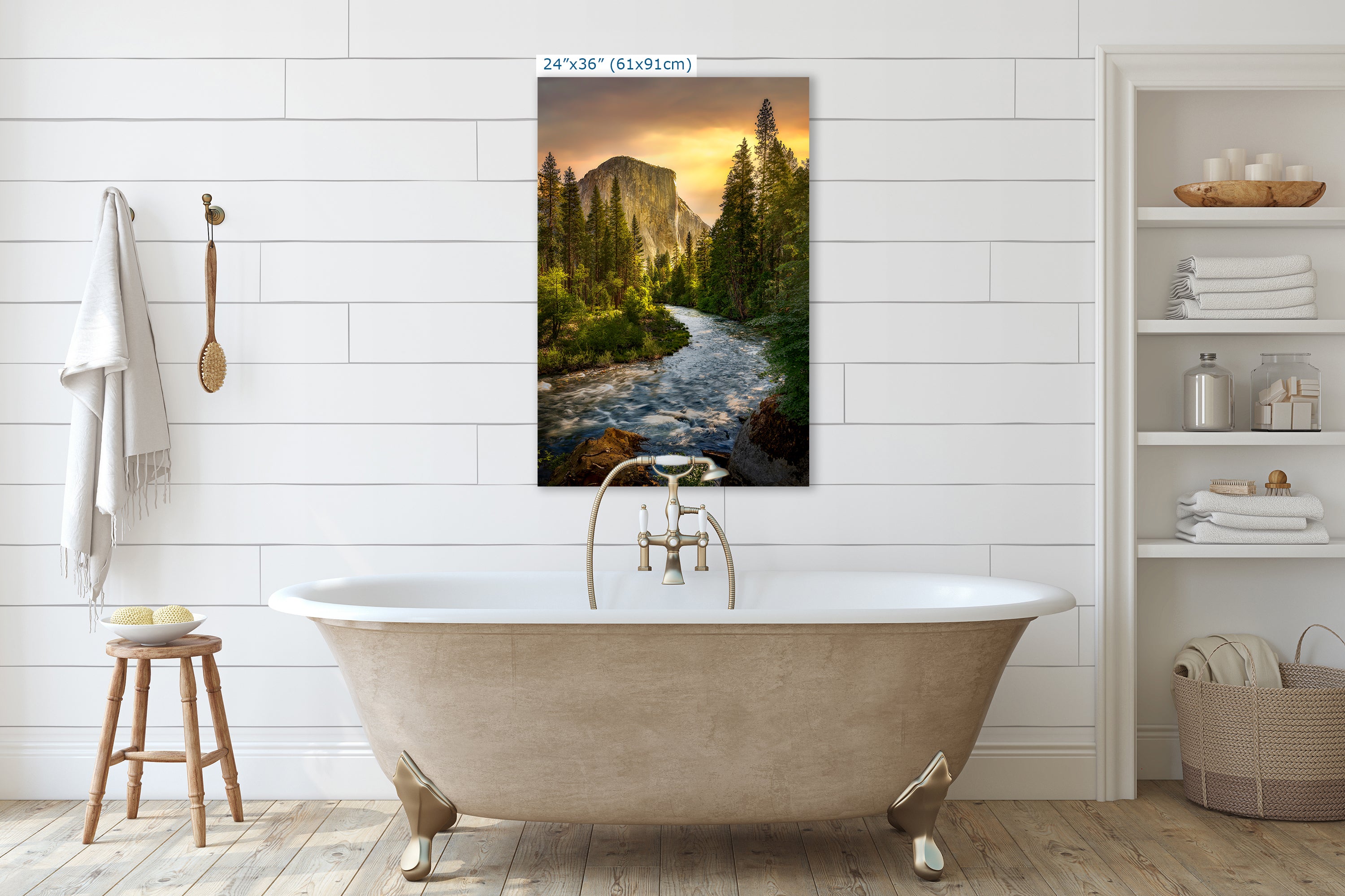 El Capitan Yosemite National Park Nature Photo with Merced River, Granite Mountain Picture Relaxation Artwork for Meditation, Dorm, Office, or House Decor