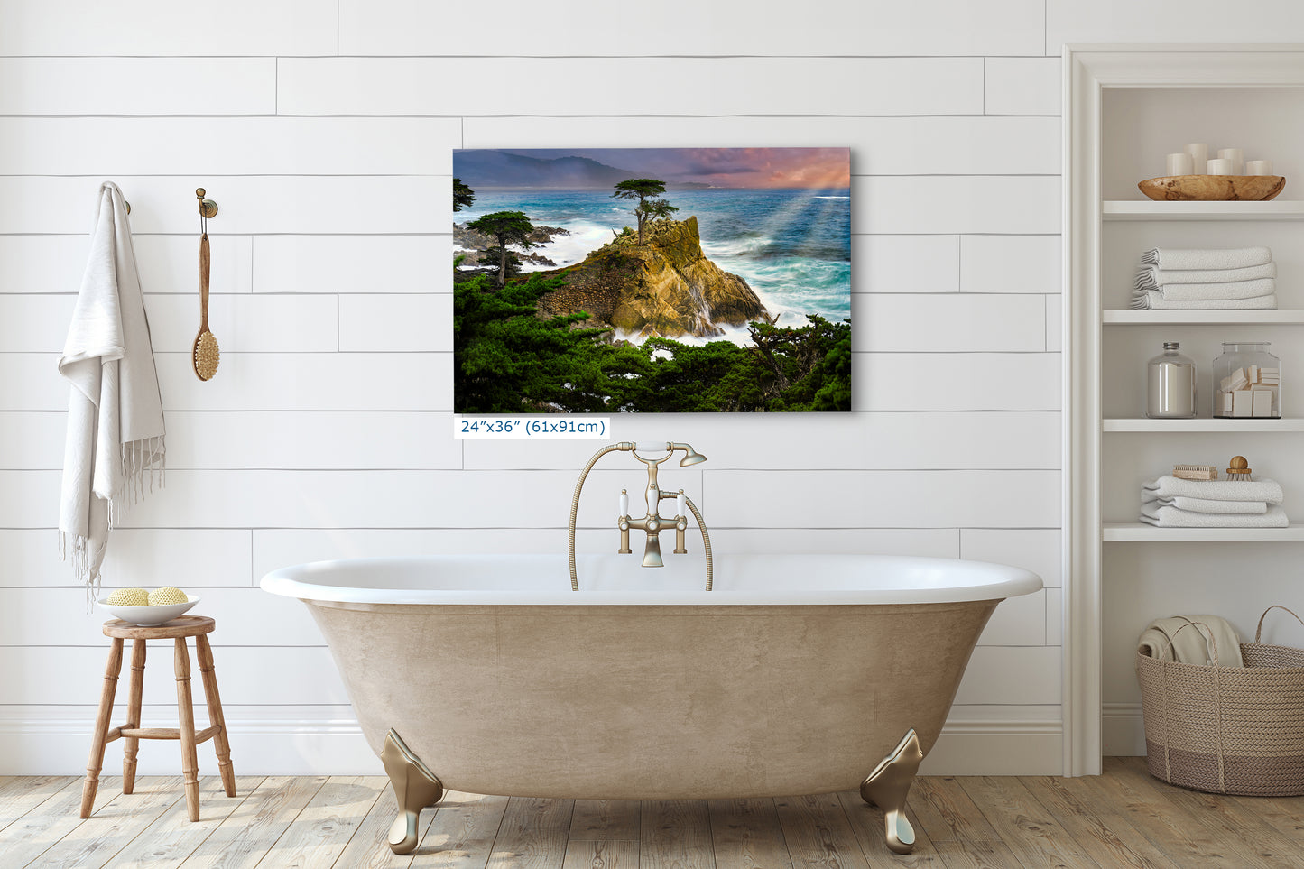 Lone Cypress Monterey Bay California Coastline Ocean Picture Nature Photo Relaxation Artwork for Meditation, Office, Dorm, House Decor