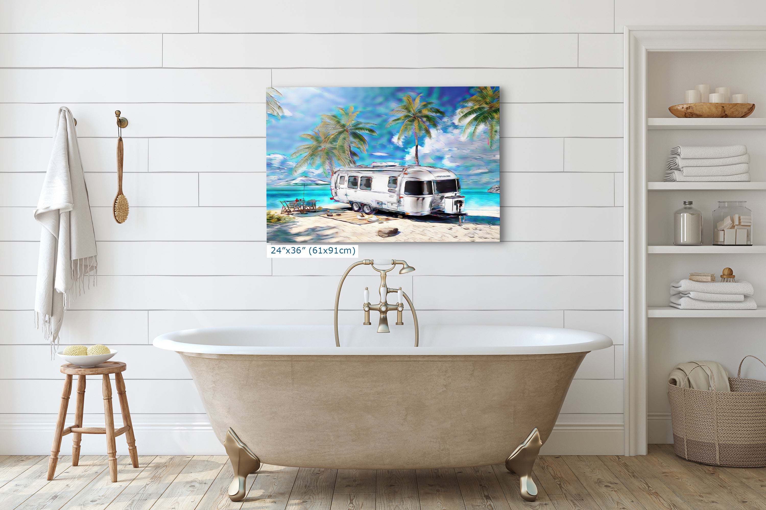Airstream Travel Trailer Art at a Tropical Ocean Paradise Campsite