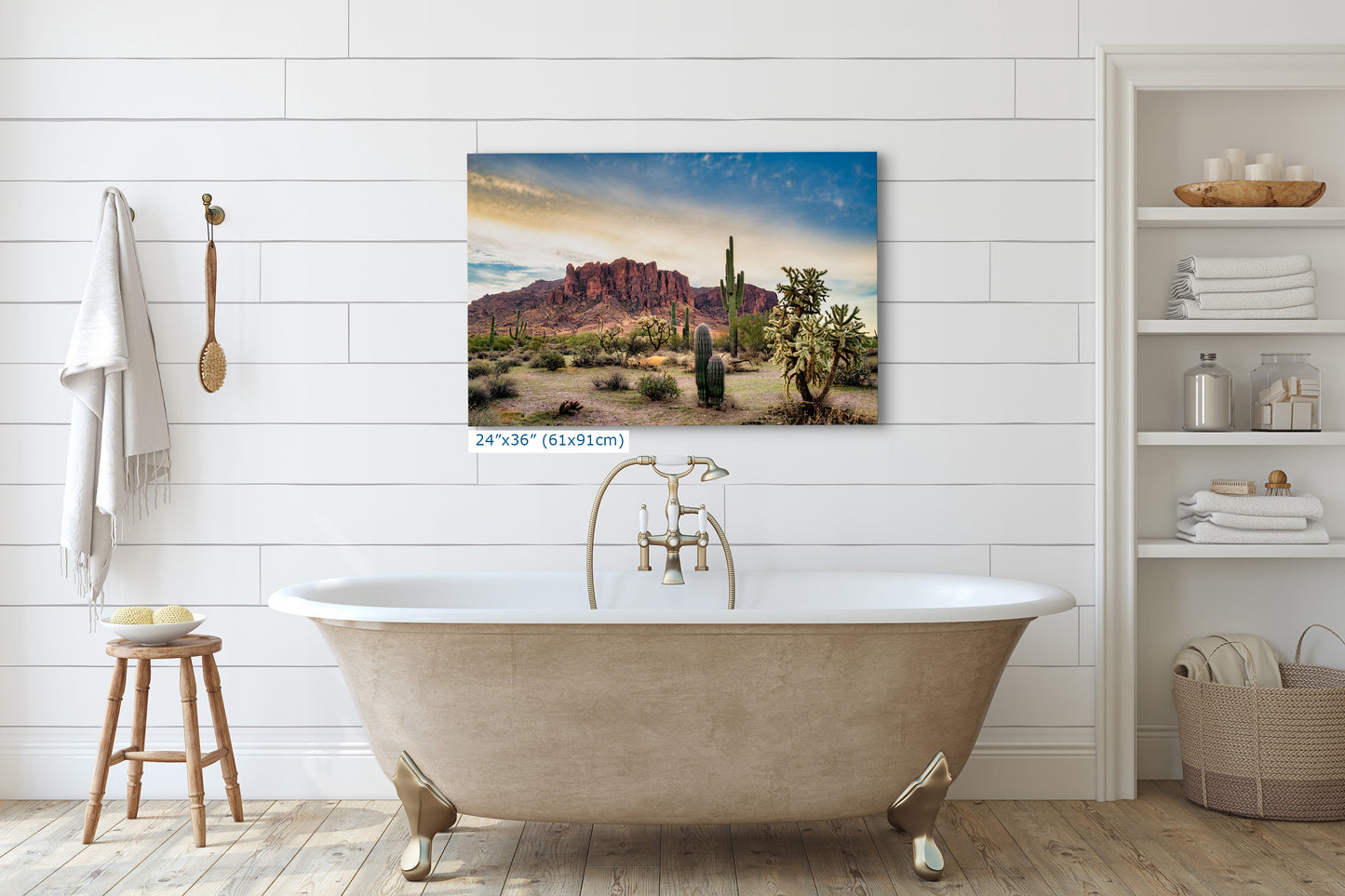 Arizona Desert Picture Wall Art Saguaro Cactus Artwork Nature Photo, Southwestern Wall Art of Superstition Mountains at Lost Dutchman State Park