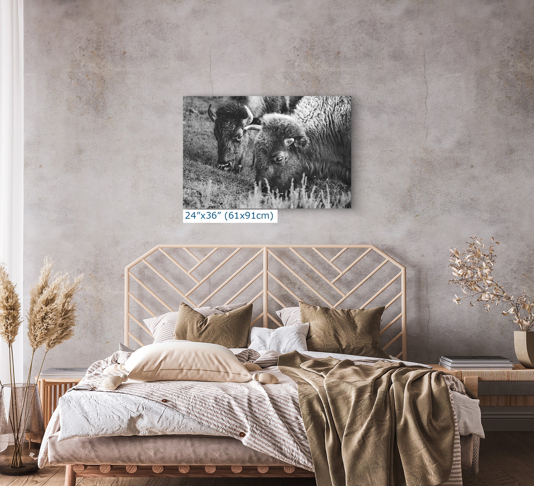 Grazing Buffalo Artwork Wildlife Photography, Black and White Bison Wall Decor, Rustic Cabin Animal Print, Nature Wall Art for Home or Office
