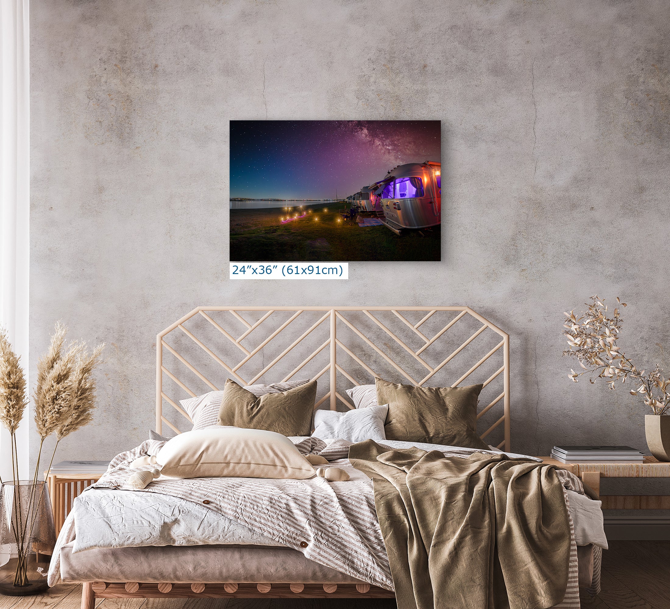 Airstream Travel Trailer Art Night Scene in San Diego, California Campsite Camping Decoration in Canvas, Paper, and Metal Wall Art