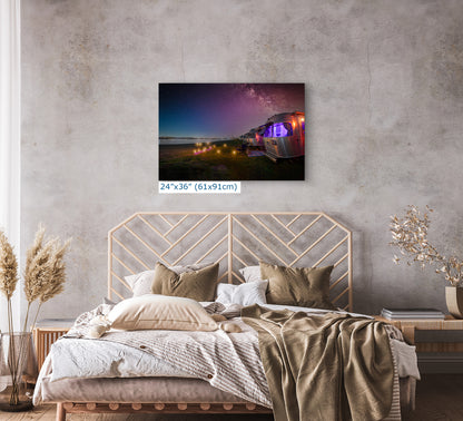 Airstream Travel Trailer Art Night Scene in San Diego, California Campsite Camping Decoration in Canvas, Paper, and Metal Wall Art