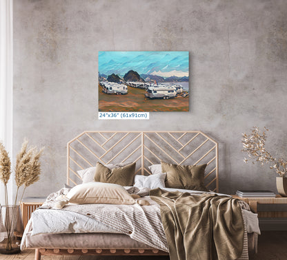 Airstream Travel Trailer with Mountainscape Camping Decoration