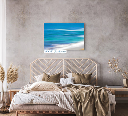 Bright Beach Waves Ocean Picture Impressionist Art Nature Photo, Relaxation Artwork for Coastal Meditation, Office, and House Decor
