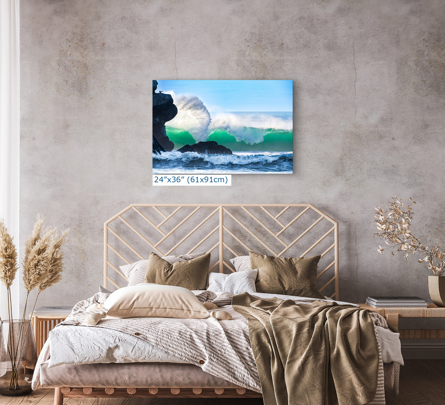 Beach Wave Ocean Picture, California Coastline Nature Photo Wall Decor, Morro Rock Artwork