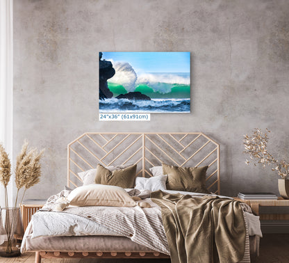 Beach Wave Ocean Picture, California Coastline Nature Photo Wall Decor, Morro Rock Artwork