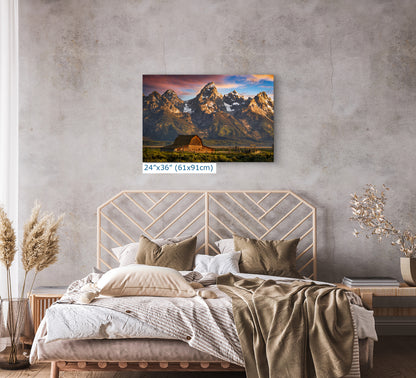 Mormon Row Grand Teton National Park Nature Photo, Moulton Barn Mountain Picture Relaxation Artwork for Meditation, Office, House Decor