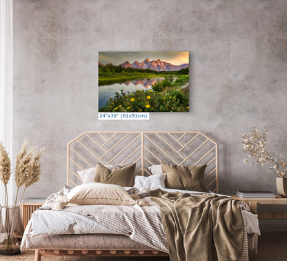 Grand Teton National Park Mountain Picture, Schwabacher Landing Nature Photo for Bohemian Decor and Meditation Artwork