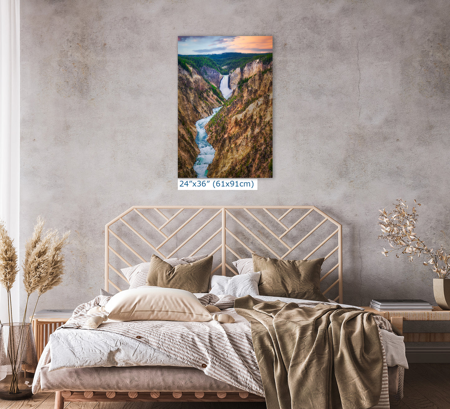 Yellowstone Falls National Park Canyon Waterfall Picture Nature Photo Relaxation Artwork Bohemian Style Wyoming Landscape, Meditation & House Decor