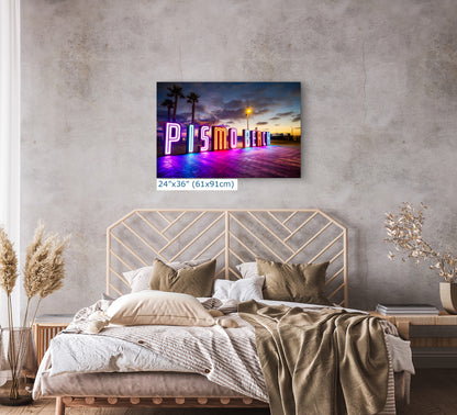 Pismo Beach Iconic Neon Sign House Decor, California Coastal Art Print with Vibrant Neon Lights for Retro Wall Art, Beach Lover Gift