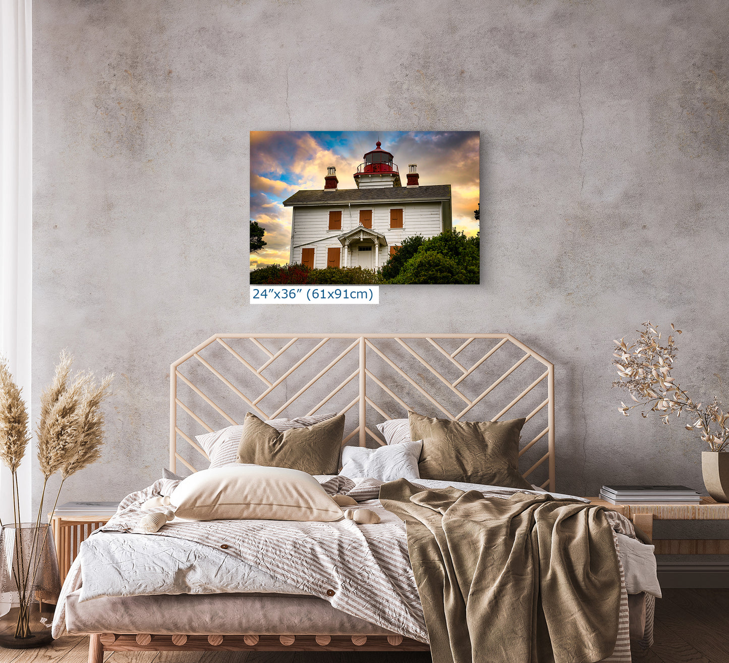 Yaquina Bay Lighthouse Picture, Oregon Coast Ocean Picture, Pacific Northwest Beach Photo Wall Art for Office and Relaxation