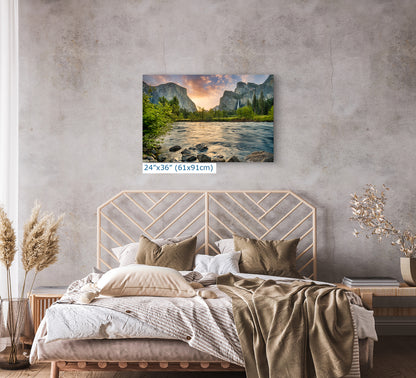 Yosemite National Park Mountain Picture Nature Photo Relaxation Artwork with El Capitan, Bridalveil Falls for Mediation & House Decor