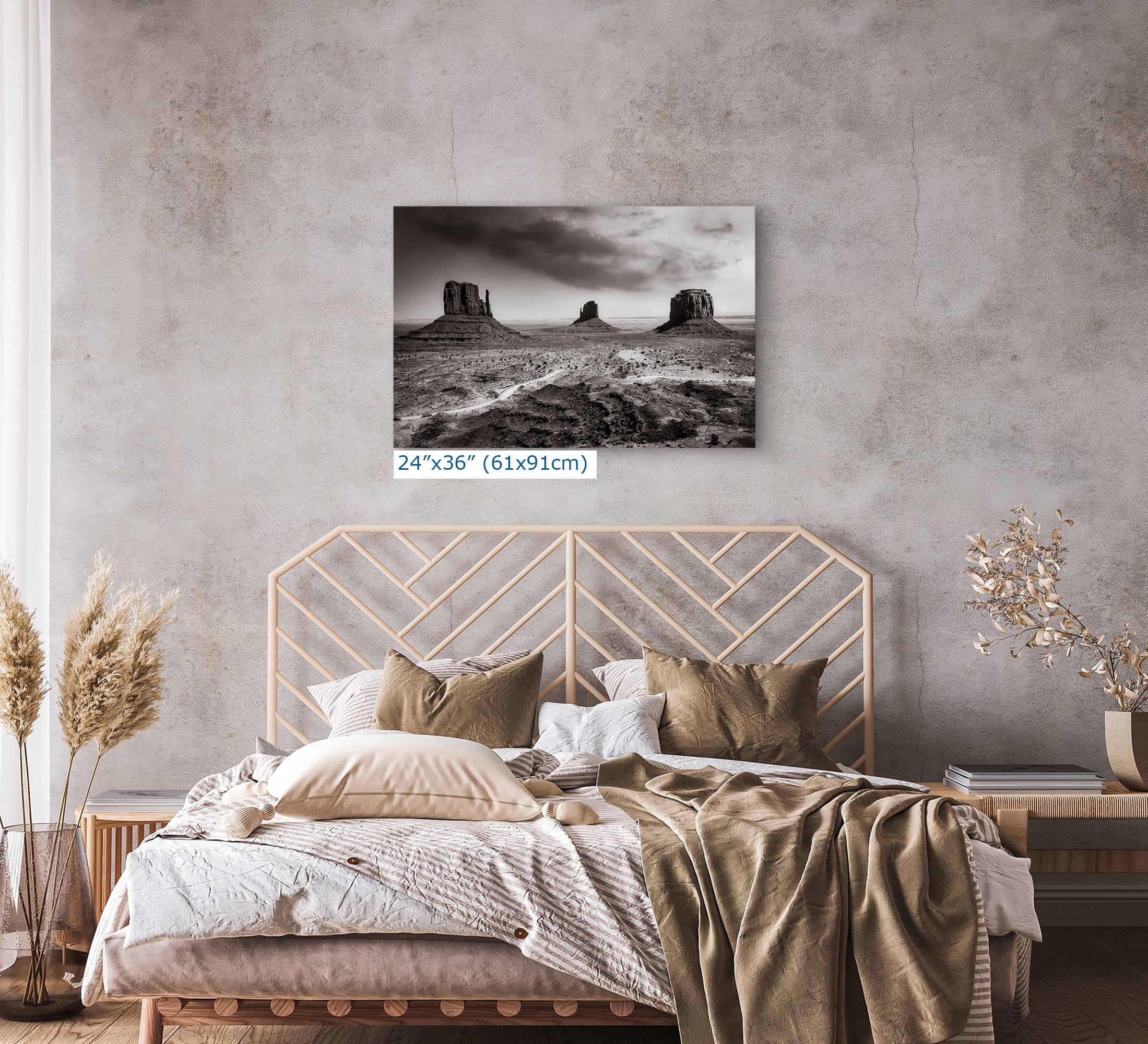 Monument Valley Arizona Desert Picture, Black and White Nature Photo, Bohemian Style Relaxation Artwork for Meditation, Apartment, Office & House Decor