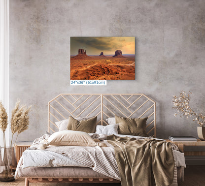 Monument Valley Arizona Desert Picture Stormy Nature Photo, Bohemian Style Relaxation Artwork for Meditation, Apartment, Office & House Decor