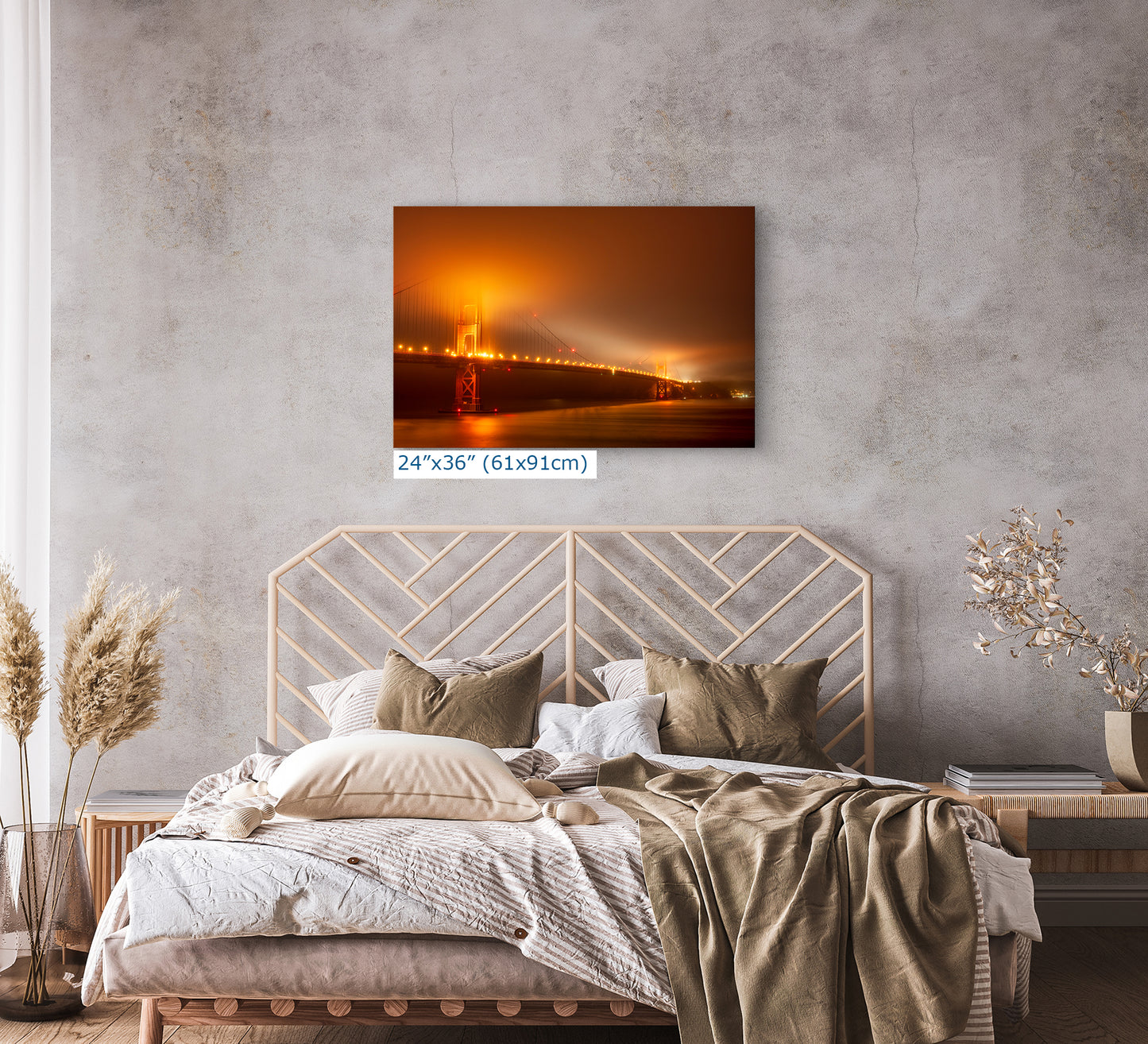 San Francisco Golden Gate Bridge Picture Foggy Night Wall Art | Fine Art Print for House Decor, Office, Dorm, Meditation, Relaxation Artwork