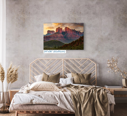 Cathedral Rock, Moody Sedona Arizona Desert Picture Nature Photo Relaxation Artwork for Meditation, Office, and House Decor