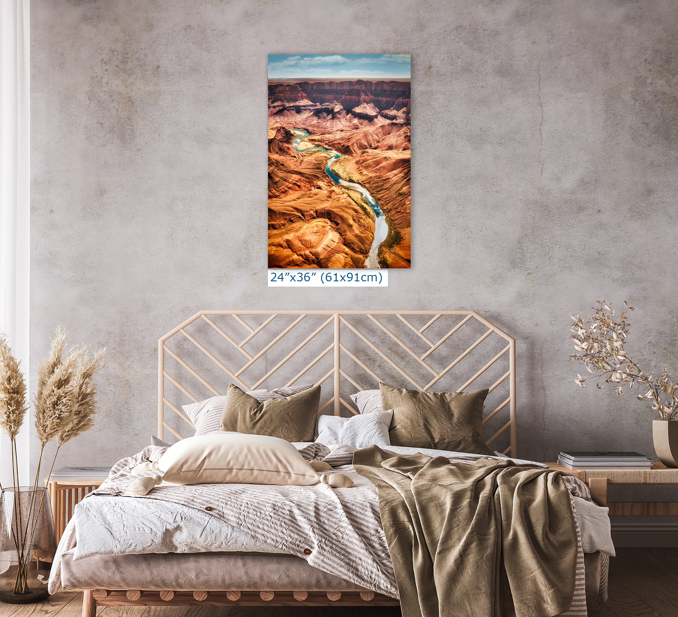 Grand Canyon National Park, Arizona Desert Picture Nature Photo with Colorado River, Bohemian Style Relaxation Artwork for Meditation, Office & House Decor