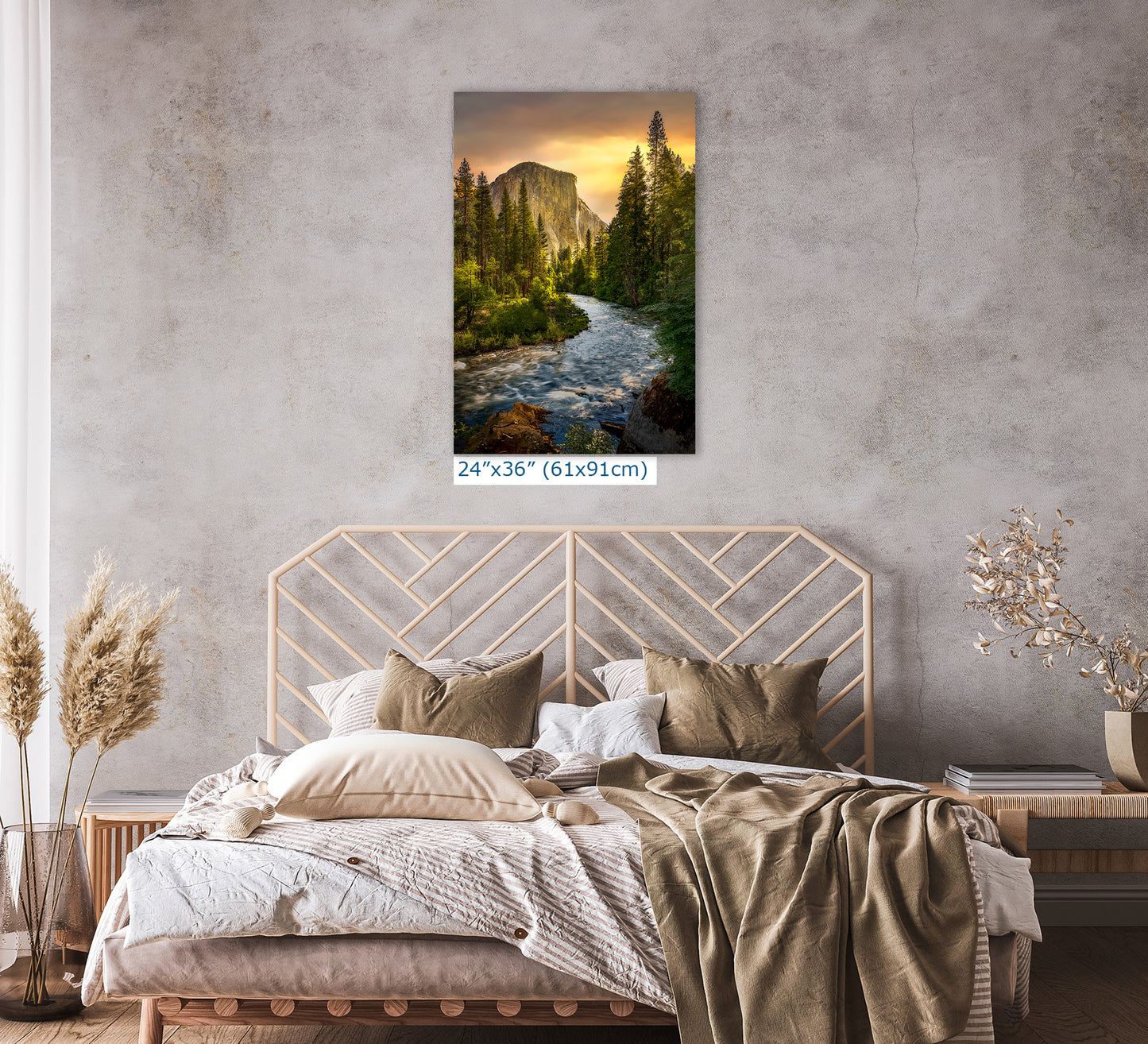 El Capitan Yosemite National Park Nature Photo with Merced River, Granite Mountain Picture Relaxation Artwork for Meditation, Dorm, Office, or House Decor