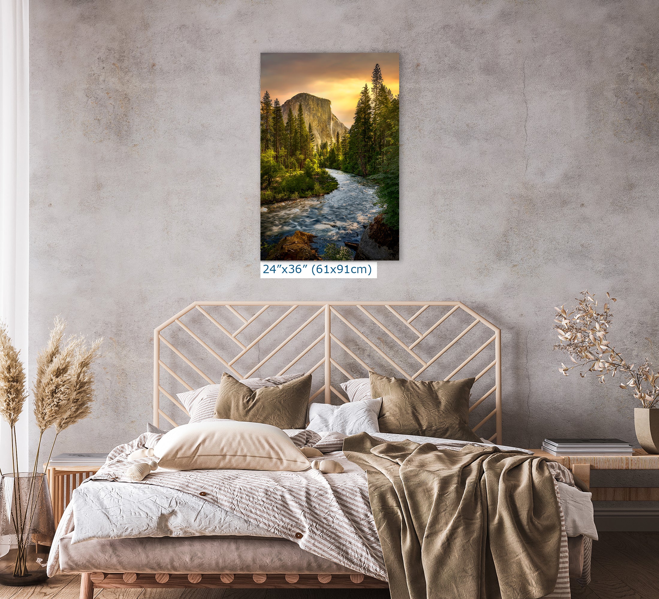 El Capitan Yosemite National Park Nature Photo with Merced River, Granite Mountain Picture Relaxation Artwork for Meditation, Dorm, Office, or House Decor