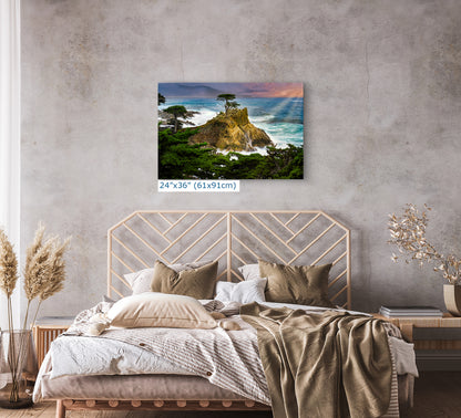 Lone Cypress Monterey Bay California Coastline Ocean Picture Nature Photo Relaxation Artwork for Meditation, Office, Dorm, House Decor