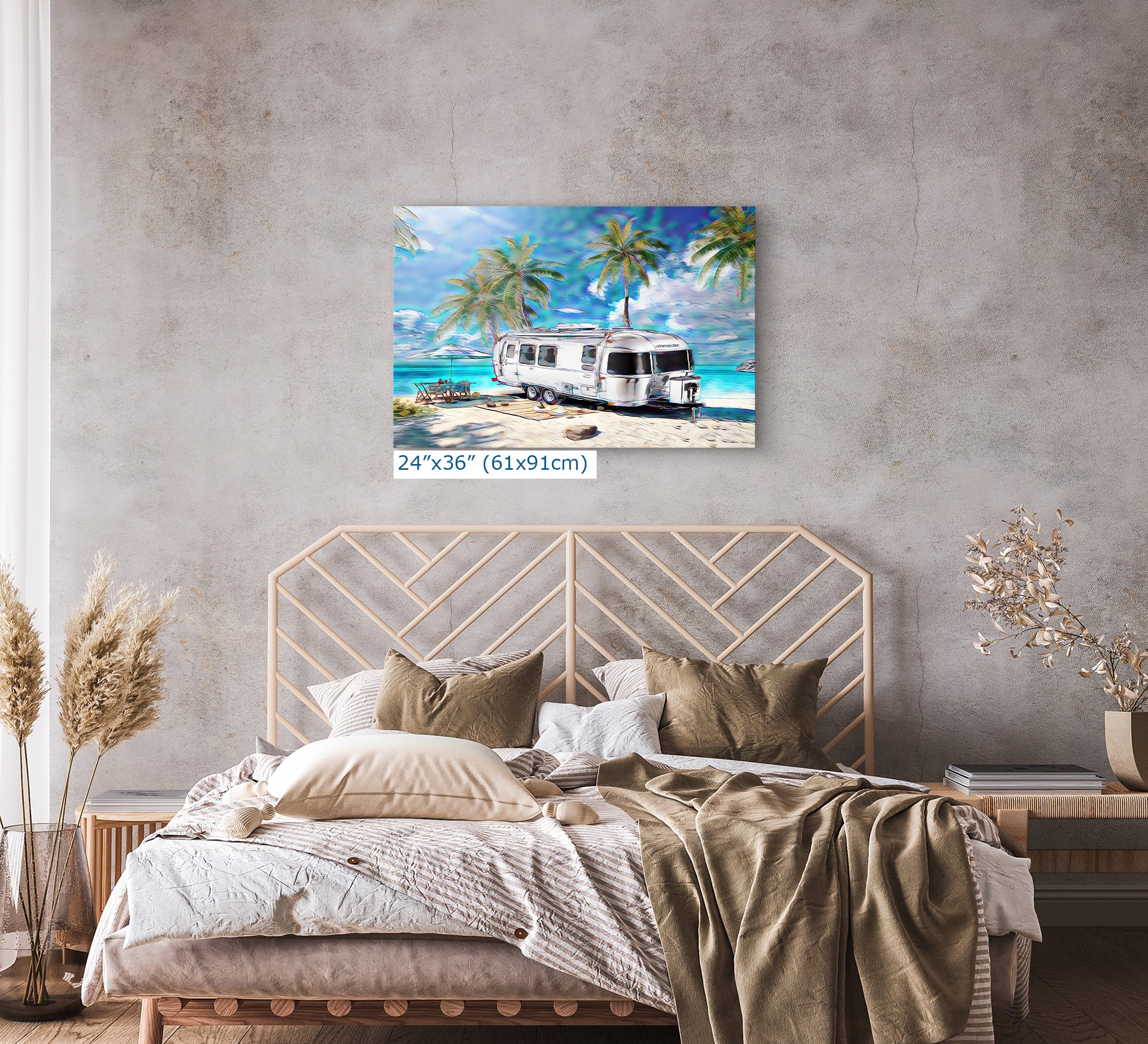 Airstream Travel Trailer Art at a Tropical Ocean Paradise Campsite