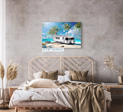 Airstream Travel Trailer Art at a Tropical Ocean Paradise Campsite