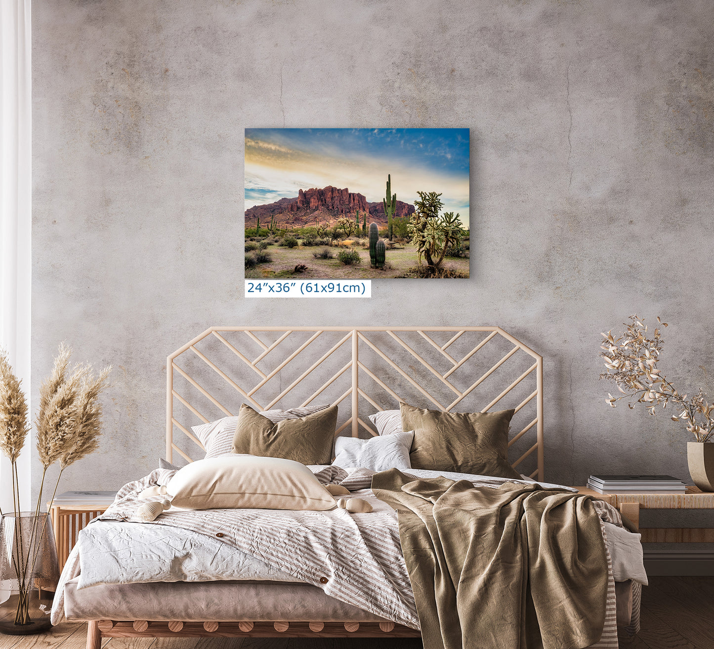 Arizona Desert Picture Wall Art Saguaro Cactus Artwork Nature Photo, Southwestern Wall Art of Superstition Mountains at Lost Dutchman State Park