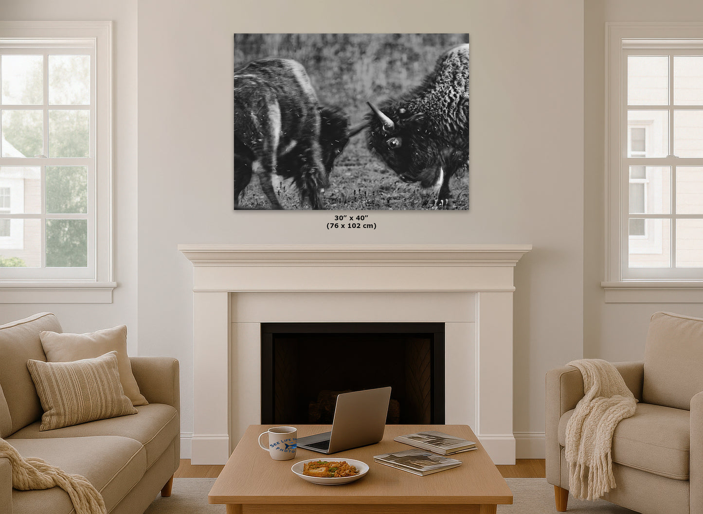 Buffalo Artwork Wildlife Photography, Black and White Bison Wall Decor, Rustic Cabin Animal Print, Nature Wall Art for Home or Office