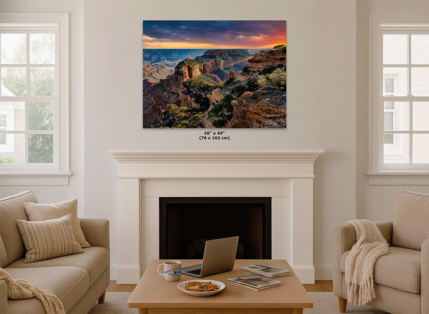 Grand Canyon National Park, North Rim Cape Royal, Arizona Desert Picture Nature Photo, Bohemian Style Relaxation Artwork for Meditation, Apartment, Office & House Decor