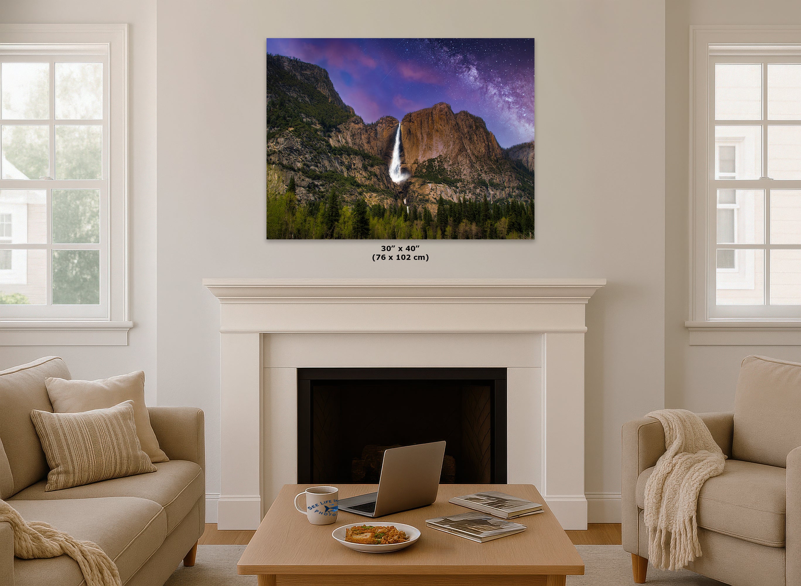 Yosemite National Park Waterfall Picture Nature Photo Relaxation Artwork, Yosemite Falls for Meditation, Office, Apartment, and House Decor