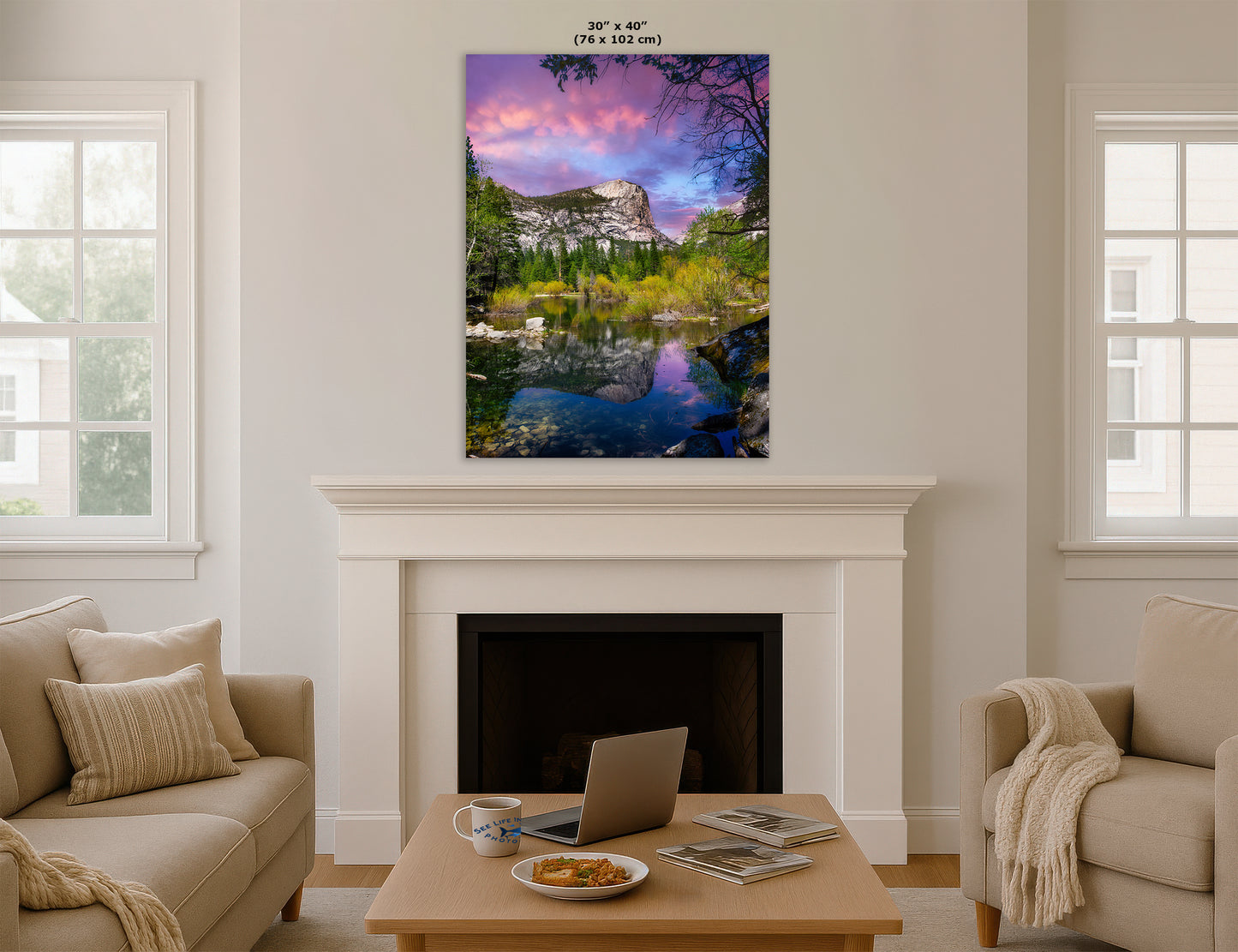 Mirror Lake Yosemite National Park Mountain Picture Nature Photo Relaxation Artwork of Mt. Watkins for Meditation, Office, and House Decor